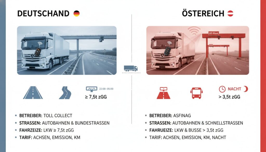 Lkw-Maut in Deutschland und Österreich: Die wichtigsten Unterschiede im Überblick